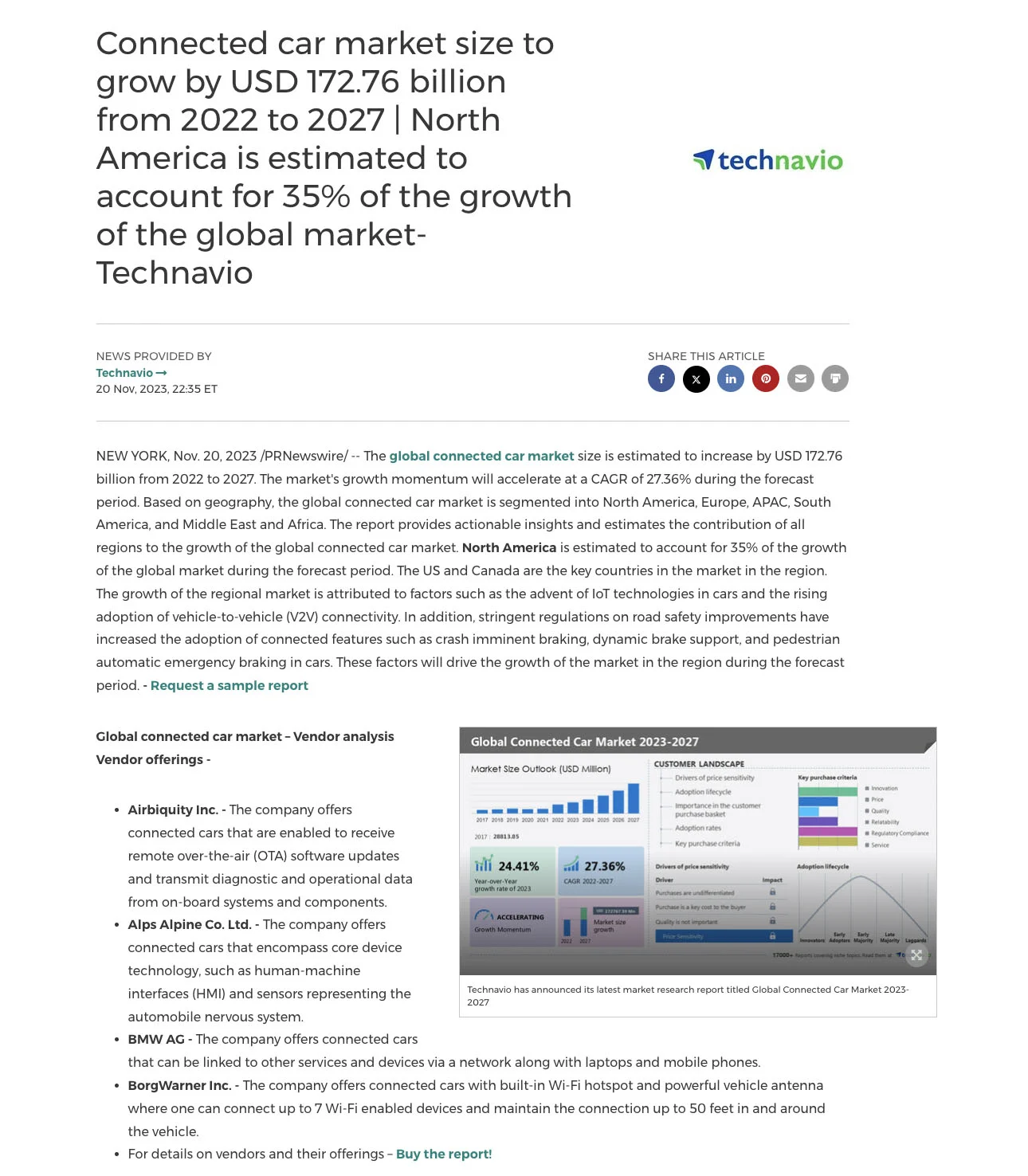 Content of Technavio's press release.