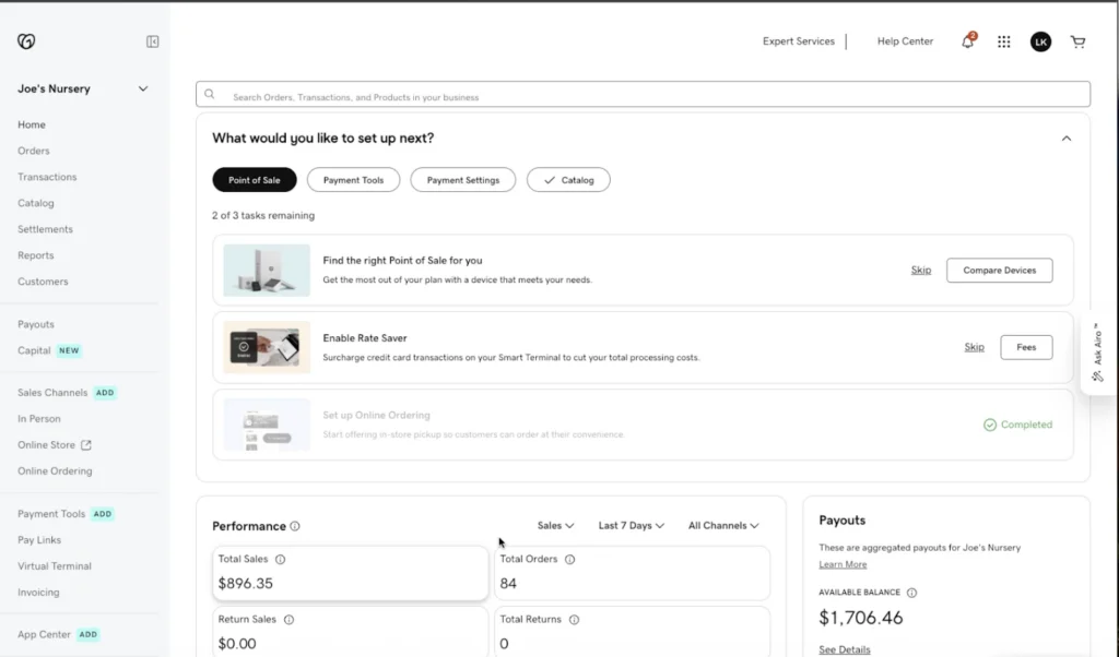 GoDaddy POS user dashboard