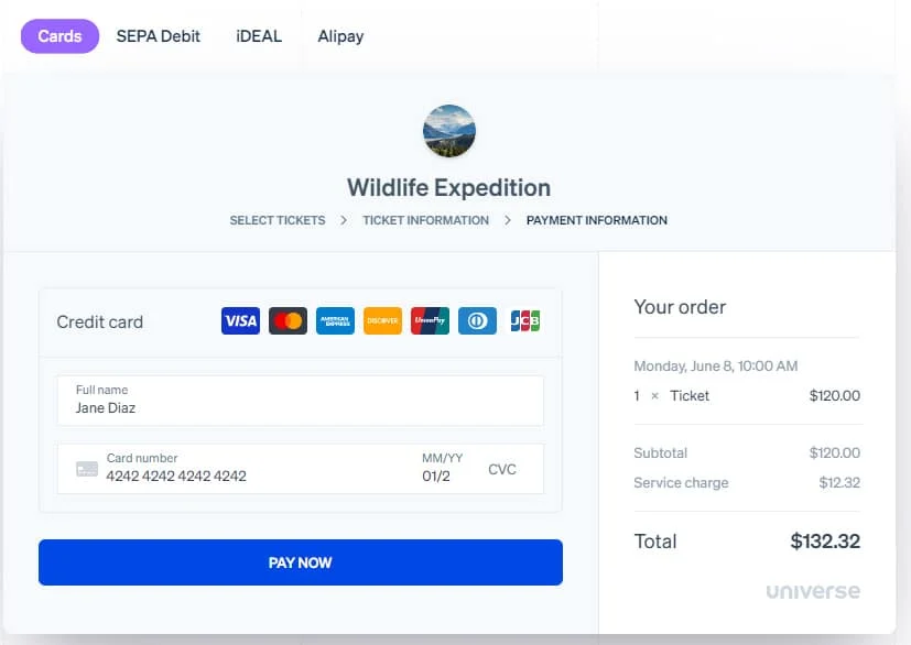 Stripe customizable checkout pages.