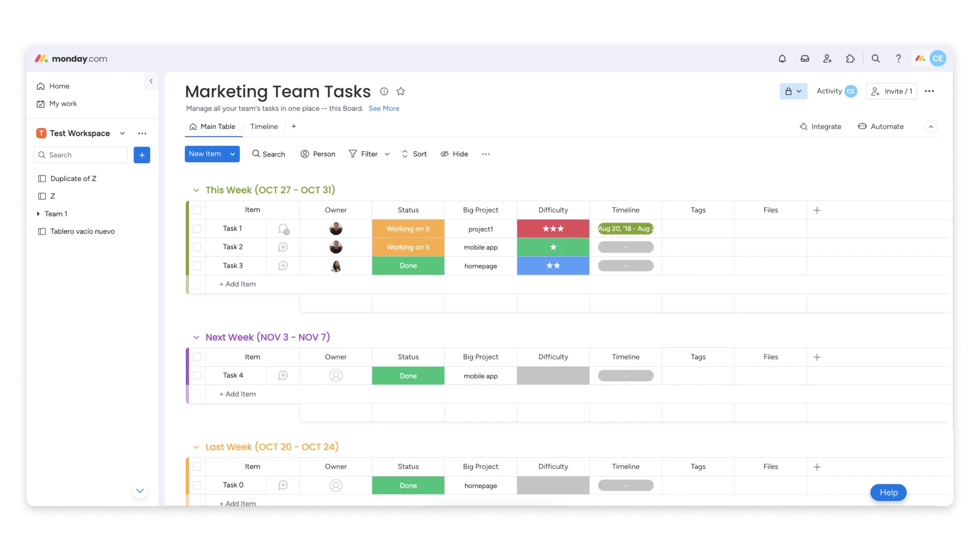 The new layout of the monday.com board with left-hand expandable menu