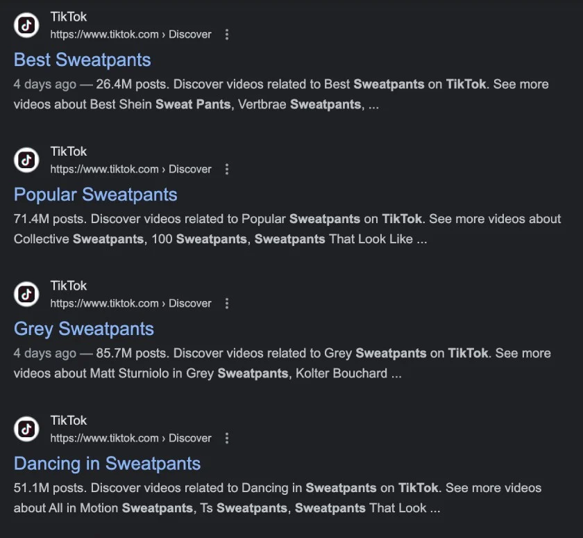 TikTok hashtag sweatpants varieties.