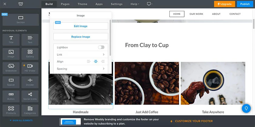 Clicking on an image element to edit an image.