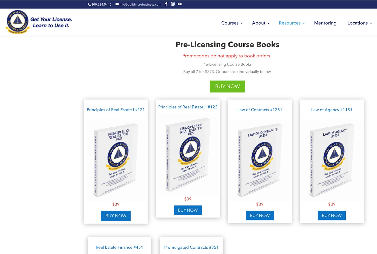 Available prelicensing course books and materials from The Real Estate Business School.