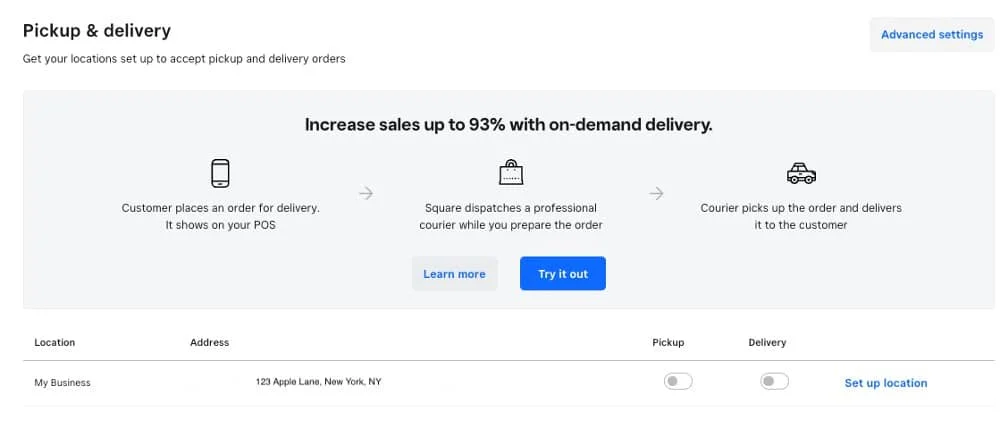 Adding pickup and delivery simply clicking setting up location.