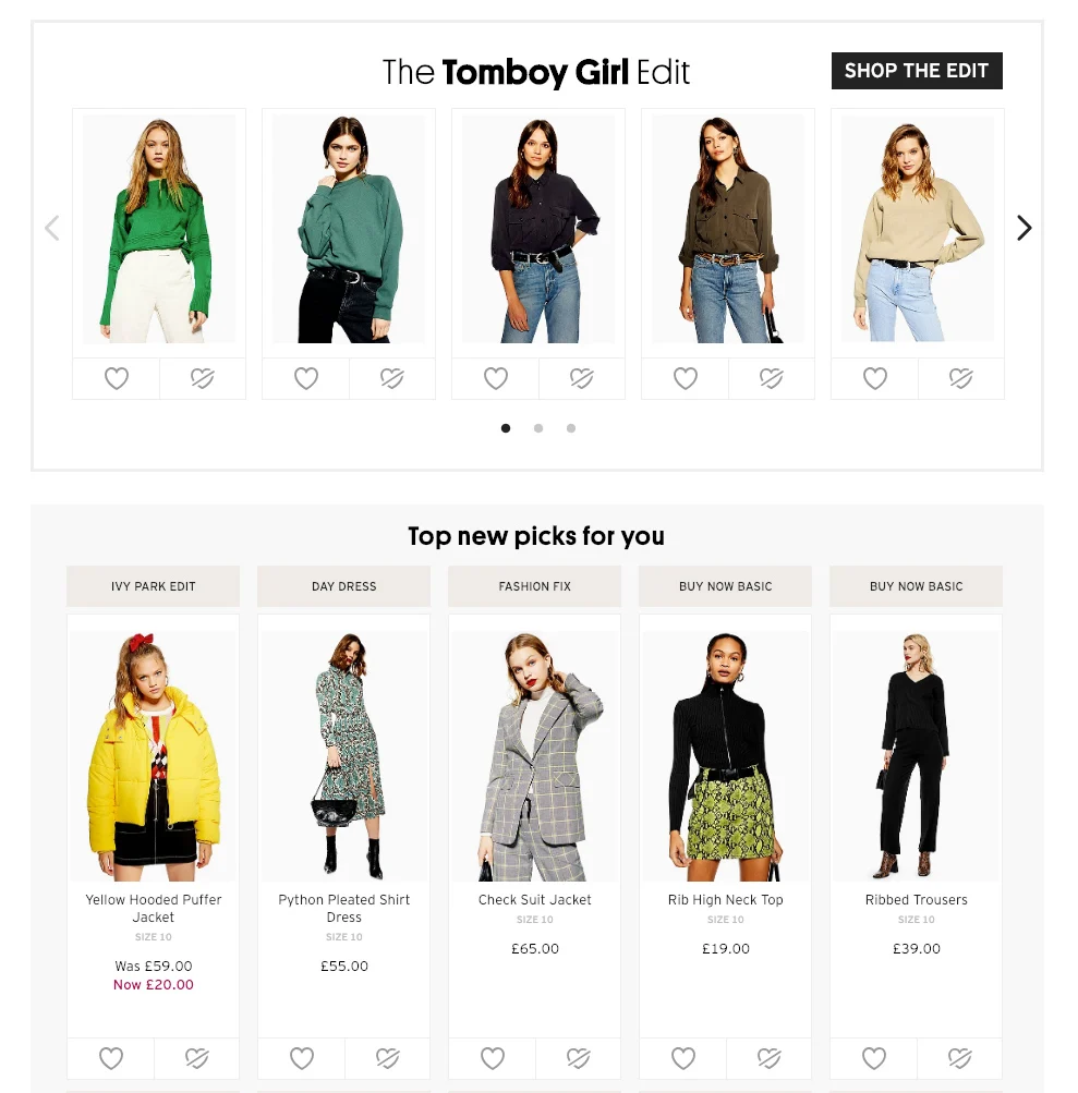A list of sample products.