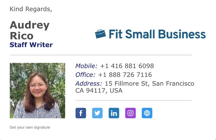 Sample email signature made with Gimmio
