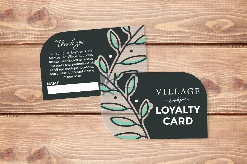A sample loyalty card postcard from a boutique.