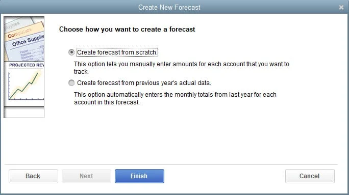 QuickBooks Contractor Edition create new forecast.
