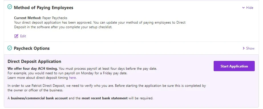 Patriot Direct Deposit Application.