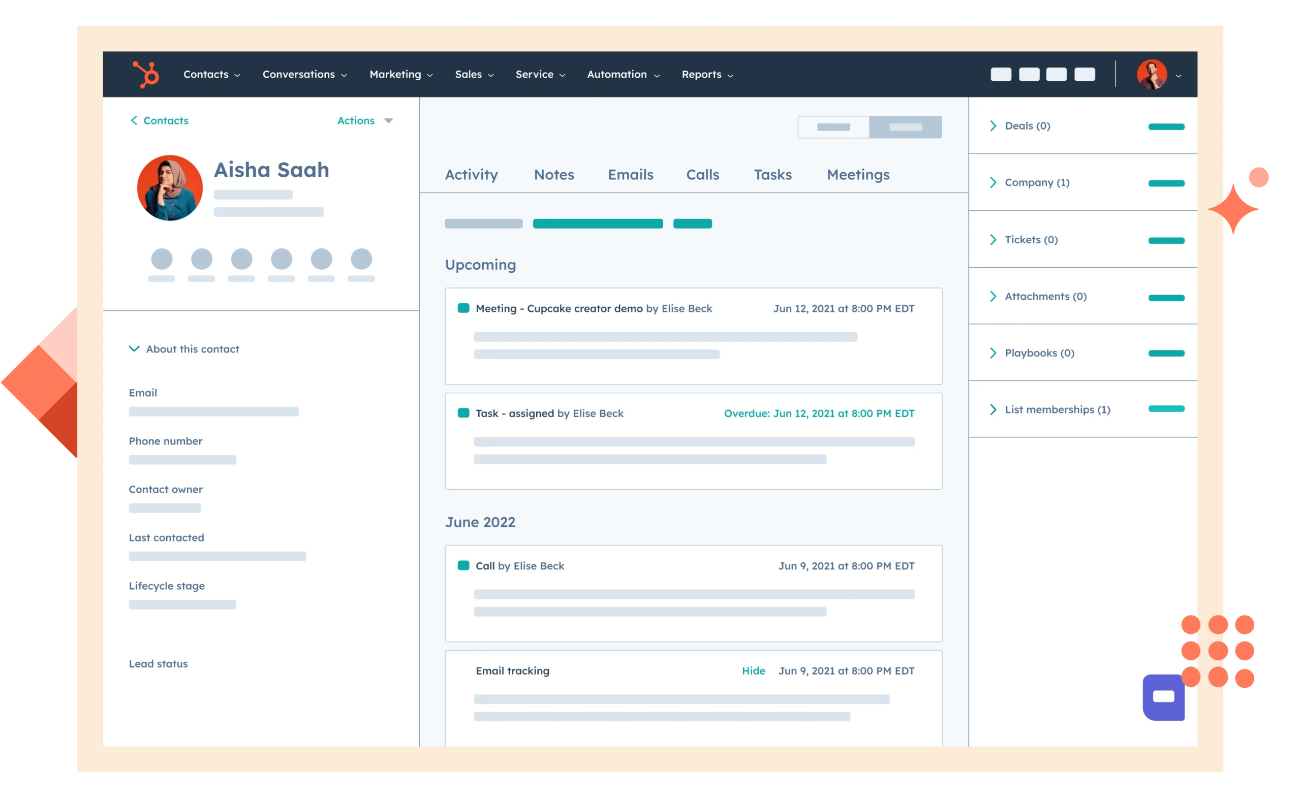 A mockup of the HubSpot CRM interface.