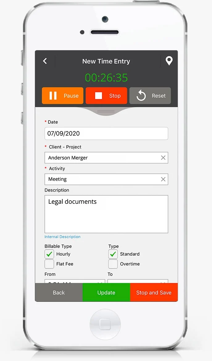 LawBillity lets you track legal time spent with each client.