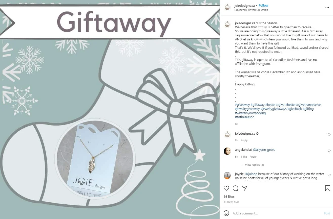 Instagram sample post from joiedesign.ca.