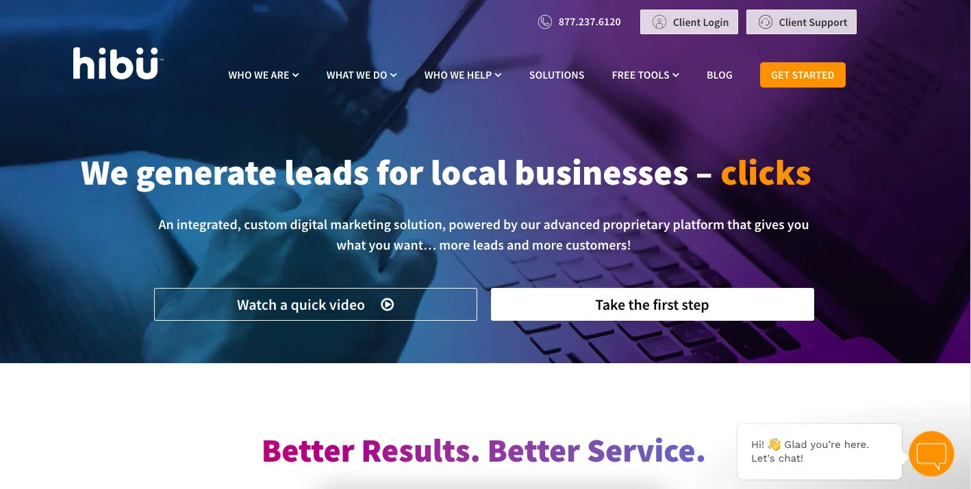Home page of Hibu's website.