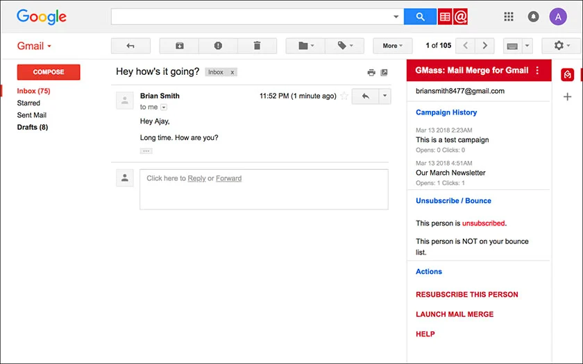 Gmass Gmail addon for mail merging.