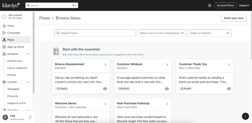 Klaviyo's custom automation workflow builder.