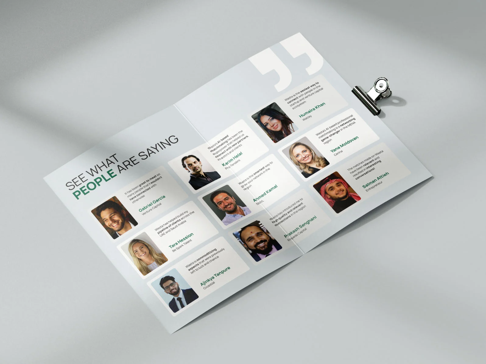Company brochure with testimonials as the main content.