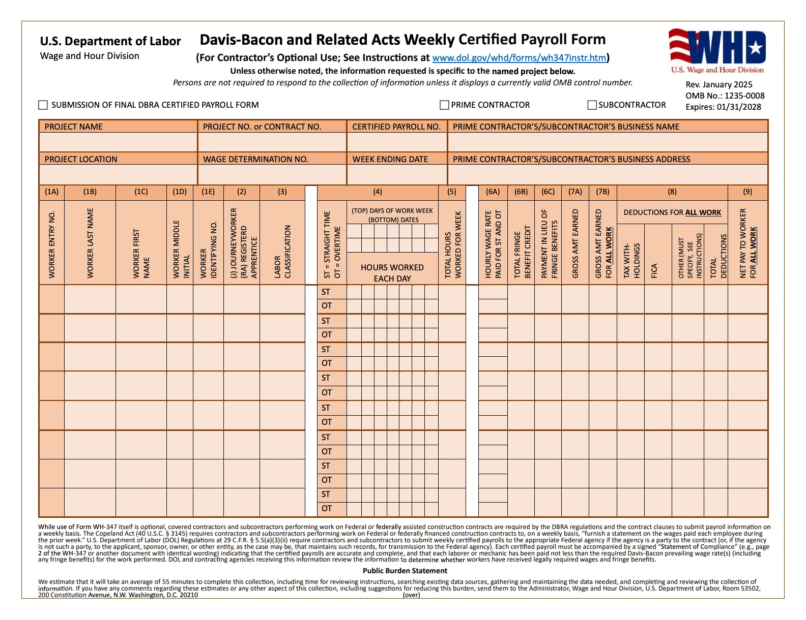 Form WH-347 Certified Payroll