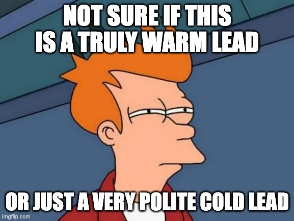 Futurama Fry Meme trying to assess a lead.