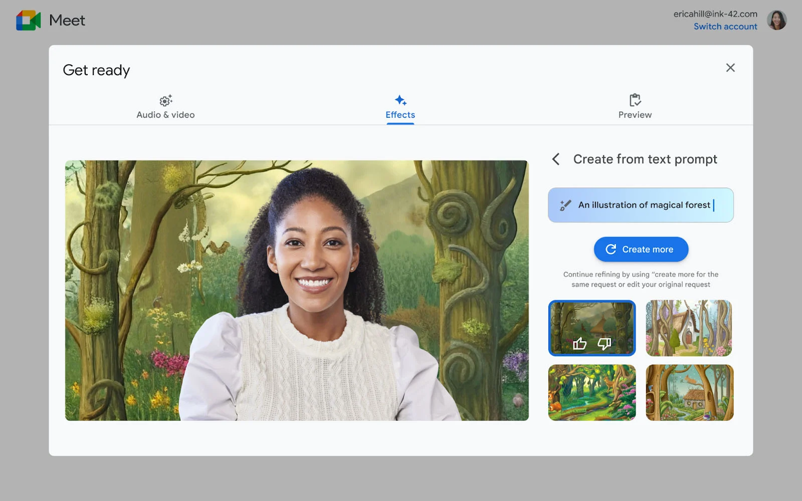 Google Meet interface for virtual background and effects.