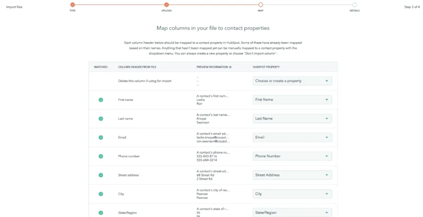 Data mapping section in HubSpot CRM.
