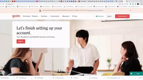 GIF showing signup process to get a Gusto payroll account.