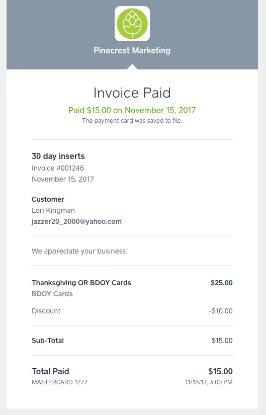 Sample paid digital invoice.