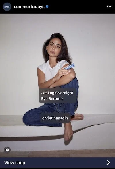 summerfridays instagram post woman holding jet lag overnight serum