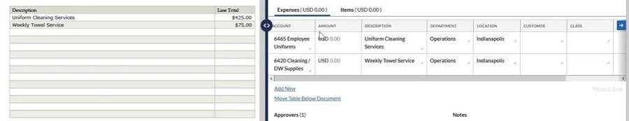 Image showing the part of bill creation window where users can modify the accounts affected by the bill.