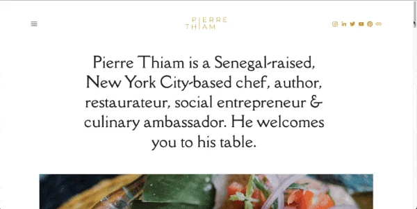 Website form a professional chef using white space to direct attention.