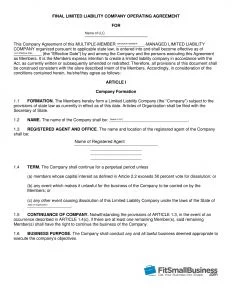 Limited Liability Company Operating Agreement
