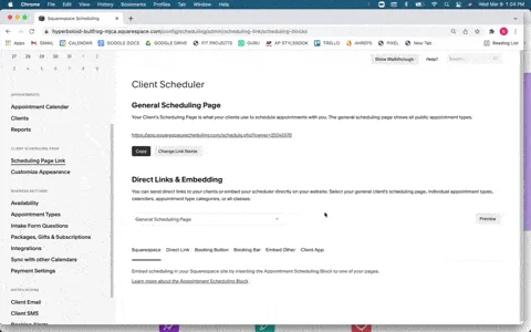 Creating specific appointment links and viewing customer landing pages.