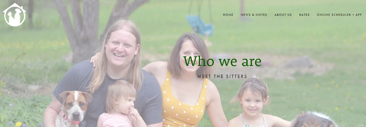 Screenshot of Pals for Paws About page with the Dirks family.