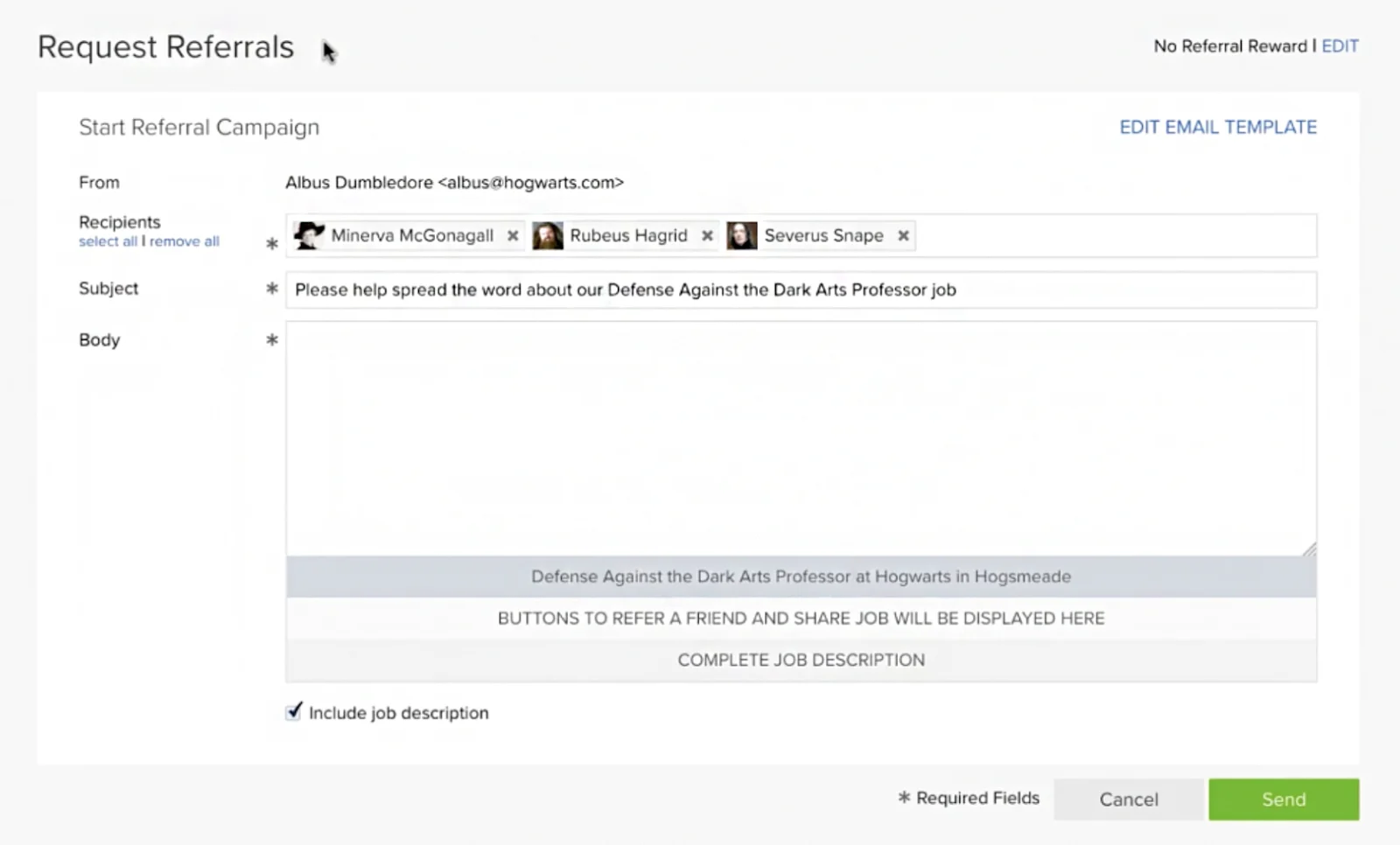 Software dashboard for JobScore employee referrals.