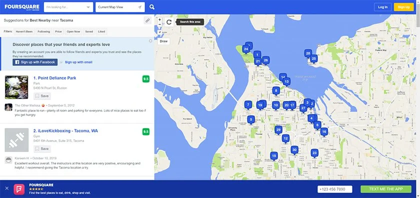 Sample business listings on Foursquare.