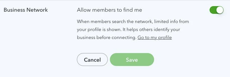 Screen where you can turn on Business Network in QuickBooks Online