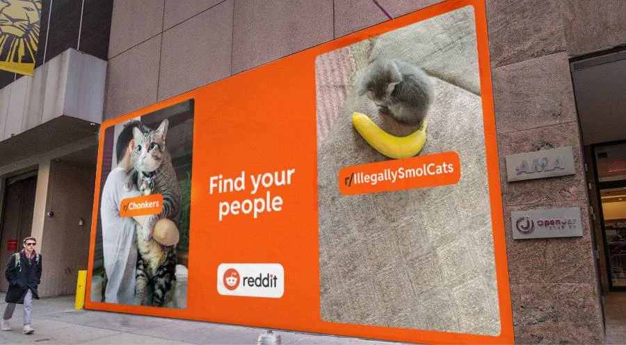 A billboard ad from Reddit with cat photos targeted at cat lovers.