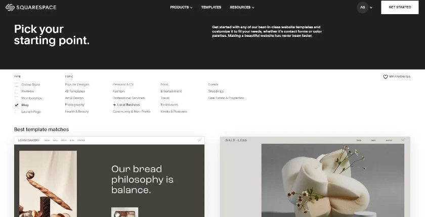 Squarespace landing pages.