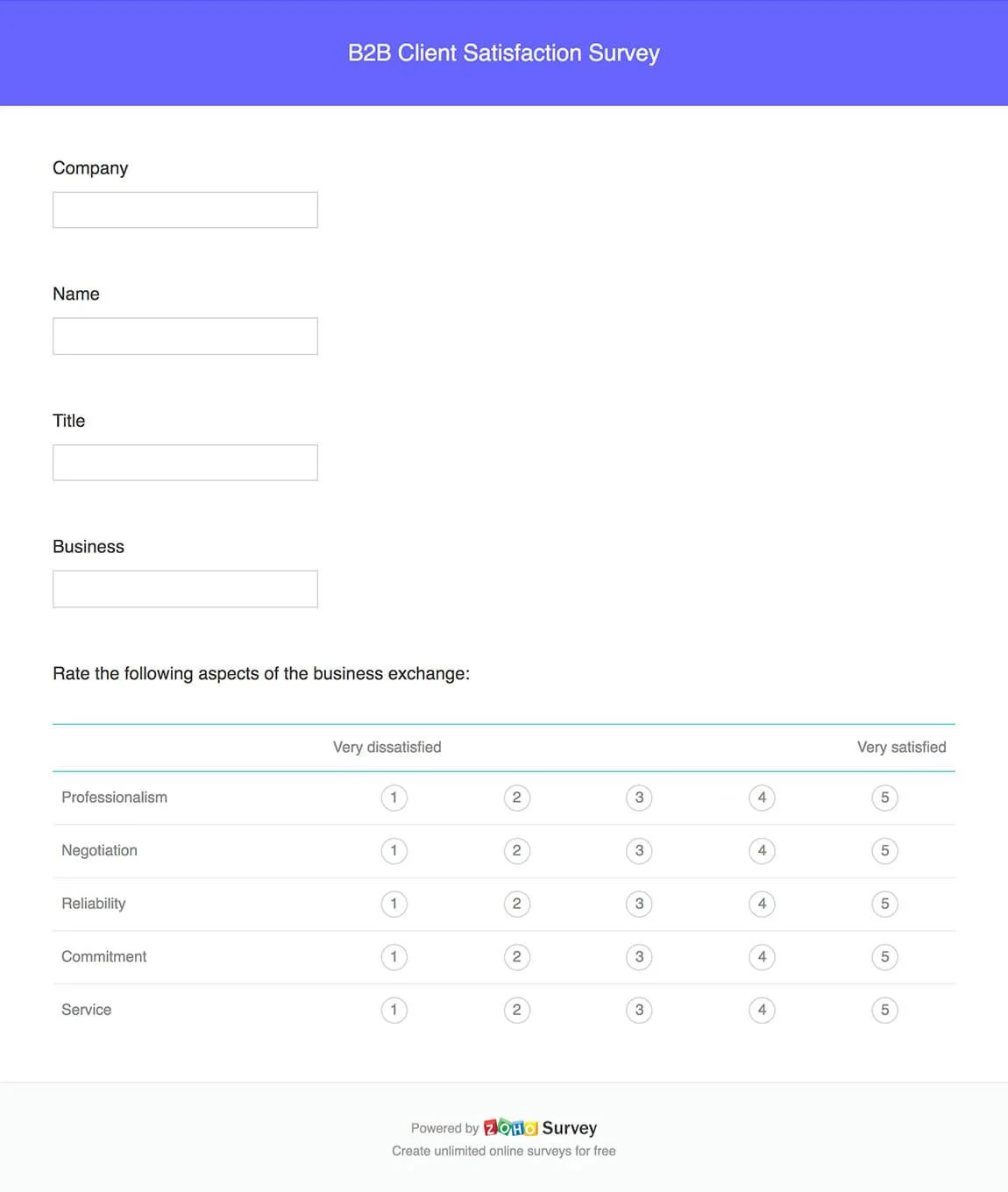 Zoho client satisfaction survey template