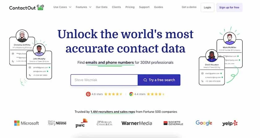 Home page of ContactOut's website.