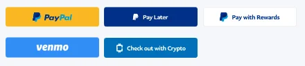 Logo of Pay Later, Pay with Rewards, Crypto, and Venmo.