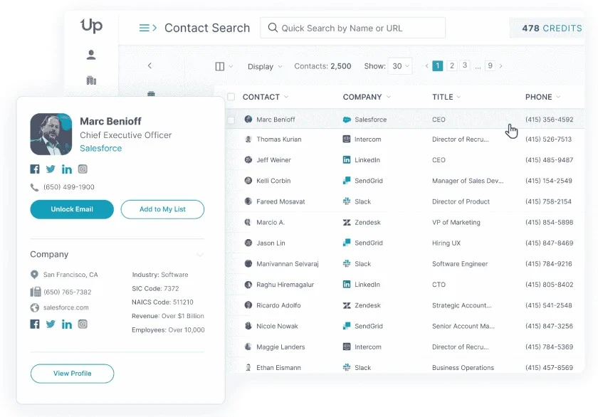 UpLead's B2B contact search for prospecting via cold emailing.