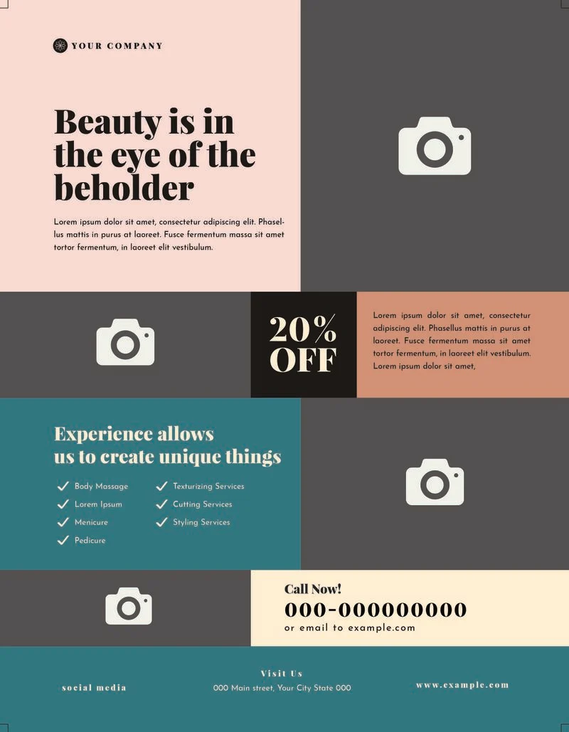A flyer for a spa using a grid layout to share more information about its business.