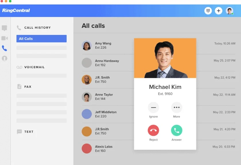 RingCentral VoIP allows user to place calls directly from a lead