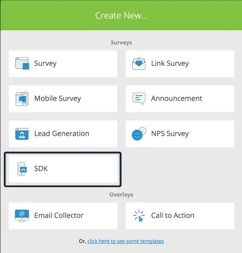 Creating a new customer survey in Qualaroo.