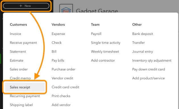 Navigating Sales Receipt QBO