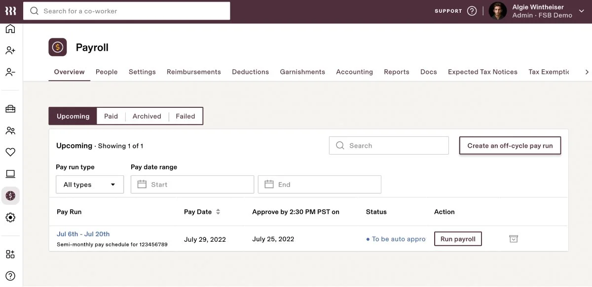 Running an off cycle payroll.