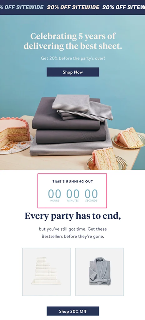 An email from a sleepwear brand promoting a limited-time offer.