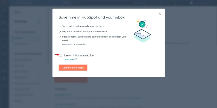 Connect your inbox and turn on inbox automation on HubSpot CRM using a free demo account.