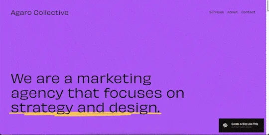 An example of the Agaro template on a sample design agency