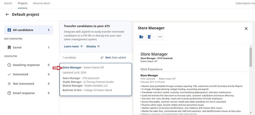 Indeed's default project candidate matching.